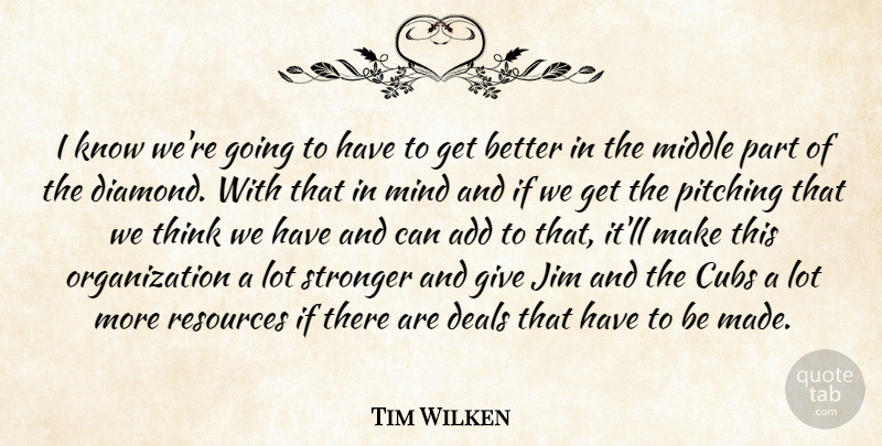 Tim Wilken Quote About Add, Cubs, Deals, Jim, Middle: I Know Were Going To...