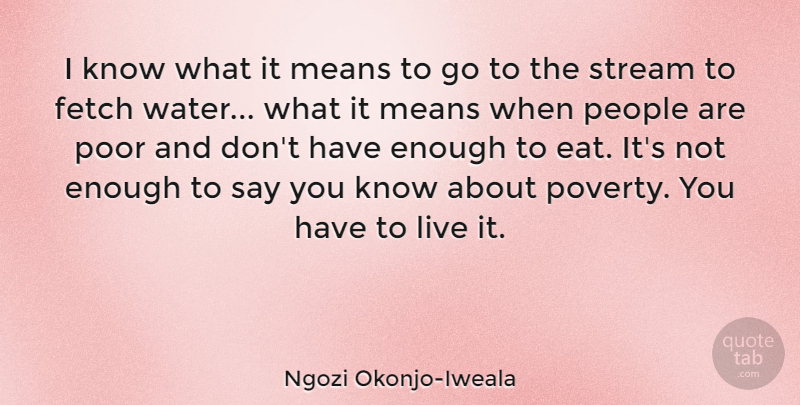 Ngozi Okonjo-Iweala Quote About Fetch, Means, People, Stream: I Know What It Means...