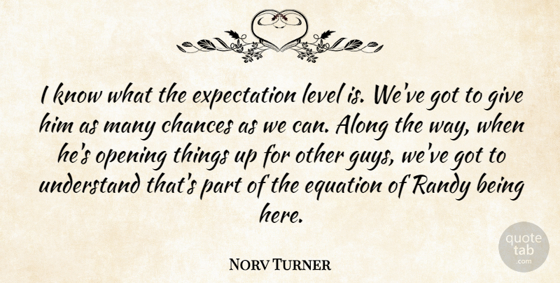 Norv Turner Quote About Along, Chances, Equation, Expectation, Level: I Know What The Expectation...