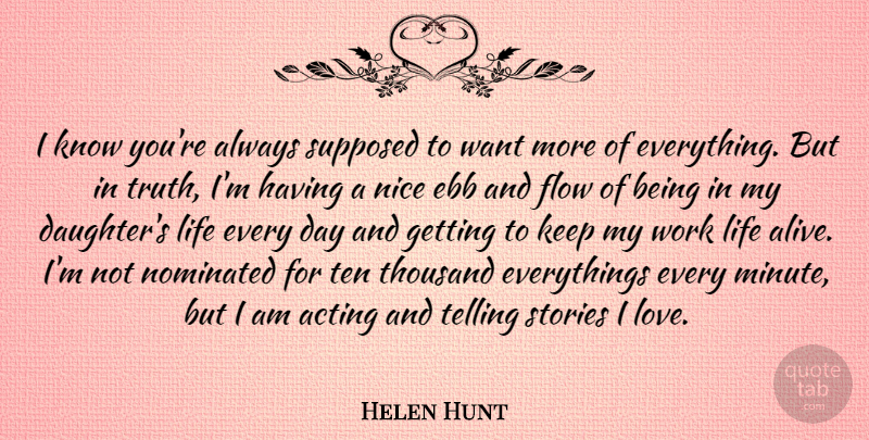 Helen Hunt Quote About Mother, Daughter, Nice: I Know Youre Always Supposed...