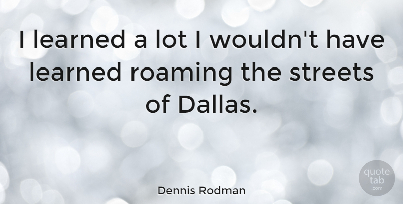 Dennis Rodman Quote About Basketball, Dallas, Roaming: I Learned A Lot I...