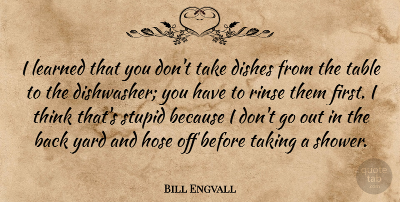 Bill Engvall Quote About Dishes, Taking, Yard: I Learned That You Dont...