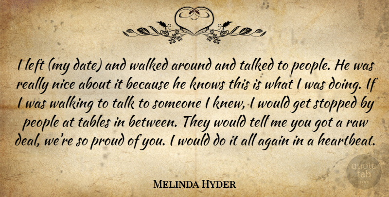 Melinda Hyder Quote About Again, Knows, Left, Nice, People: I Left My Date And...