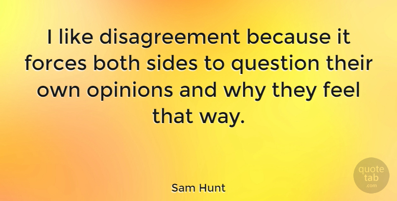 Sam Hunt Quote About Both, Forces: I Like Disagreement Because It...