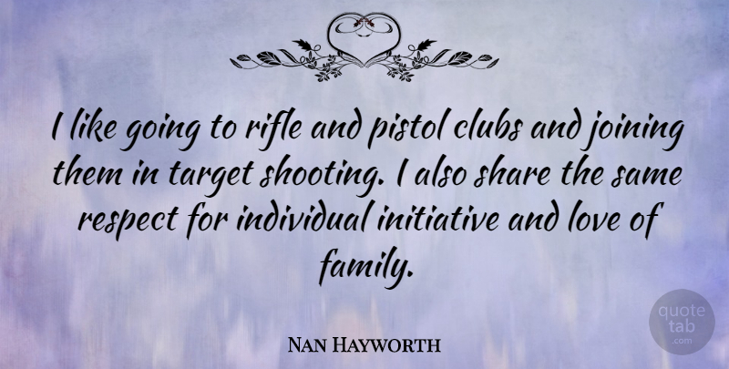Nan Hayworth Quote About Family Love, Rifles, Joining: I Like Going To Rifle...