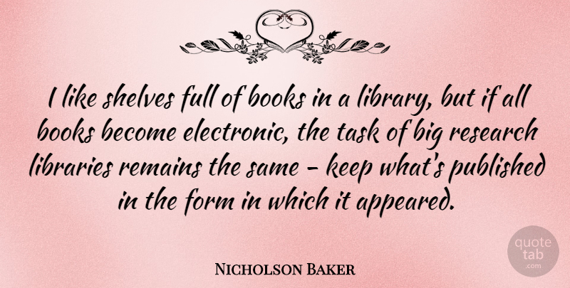 Nicholson Baker Quote About Book, Library, Research: I Like Shelves Full Of...