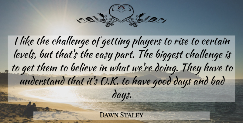 Dawn Staley Quote About Believe, Athlete, Good Day: I Like The Challenge Of...