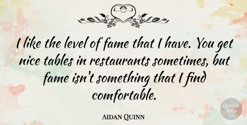 Aidan Quinn Quote About Nice, Levels, Tables: I Like The Level Of...
