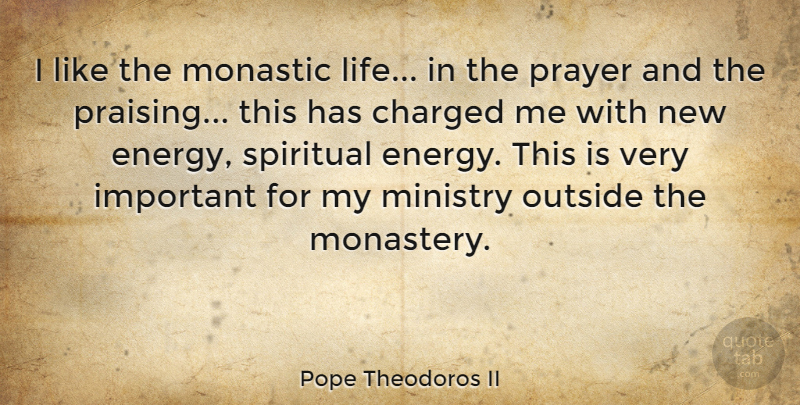 Pope Theodoros II Quote About Charged, Life, Ministry, Outside: I Like The Monastic Life...