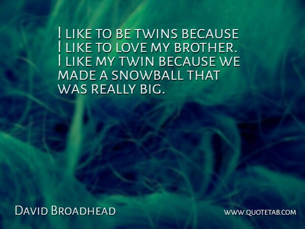 David Broadhead Quote About Love, Twins: I Like To Be Twins...