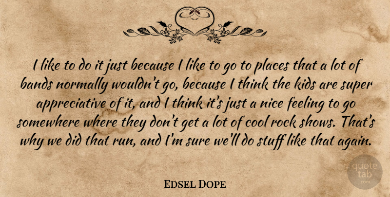 Edsel Dope Quote About Bands, Cool, Feeling, Kids, Nice: I Like To Do It...