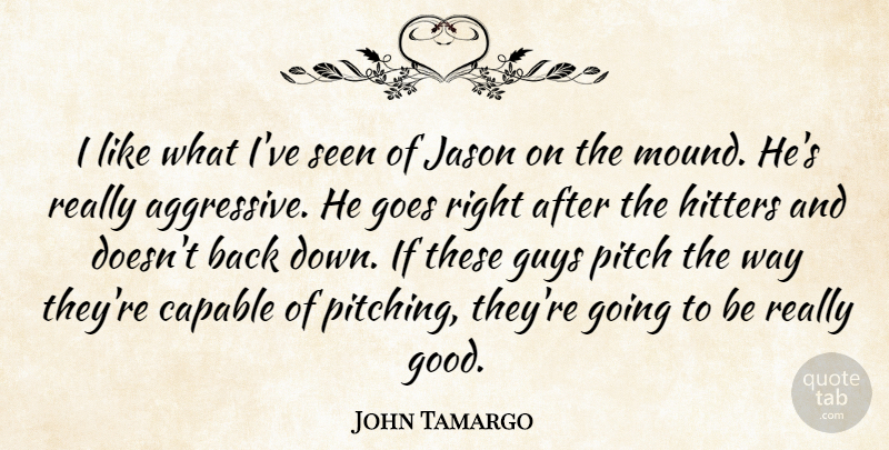 John Tamargo Quote About Capable, Goes, Guys, Hitters, Jason: I Like What Ive Seen...