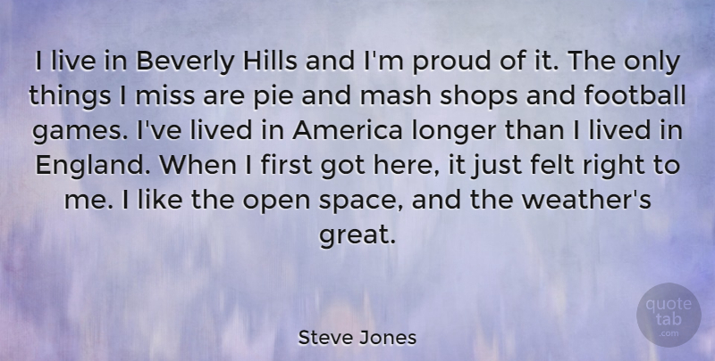 Steve Jones Quote About America, Beverly, Felt, Great, Hills: I Live In Beverly Hills...