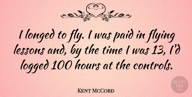 Kent McCord Quote About Flying, Lessons, Hours: I Longed To Fly I...