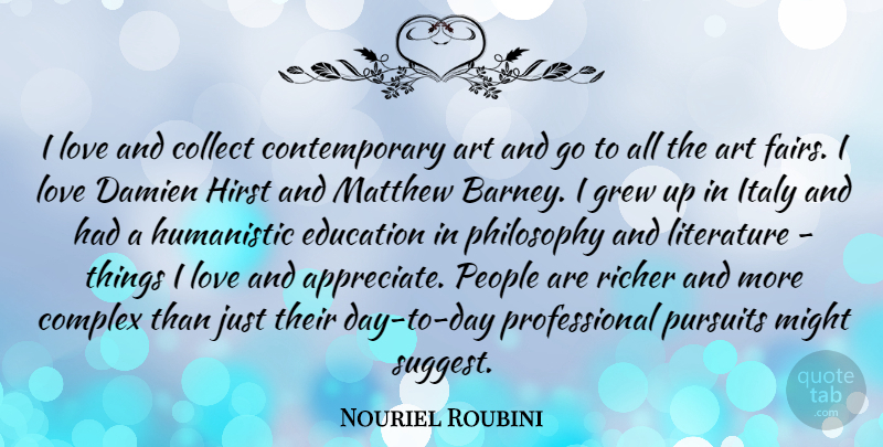 Nouriel Roubini Quote About Art, Collect, Complex, Education, Grew: I Love And Collect Contemporary...