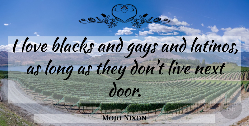 Mojo Nixon Quote About Gay, Reality, Doors: I Love Blacks And Gays...