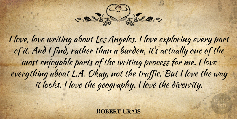 Robert Crais Quote About Enjoyable, Exploring, Los, Love, Parts: I Love Love Writing About...