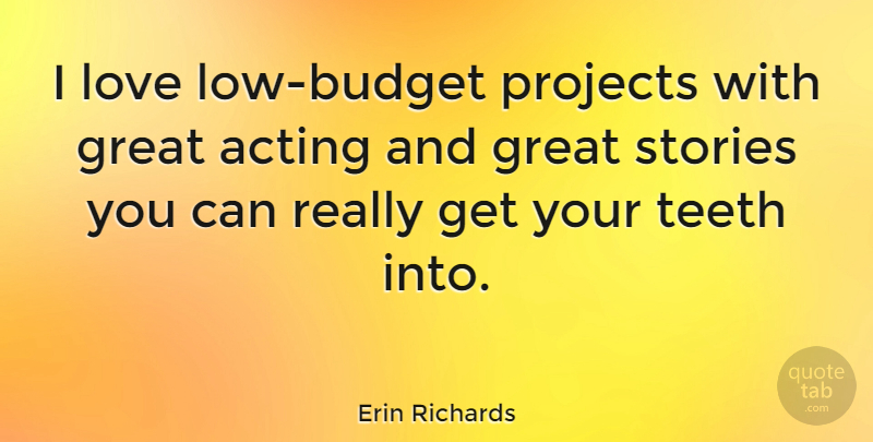 Erin Richards Quote About Great, Love, Projects, Stories, Teeth: I Love Low Budget Projects...