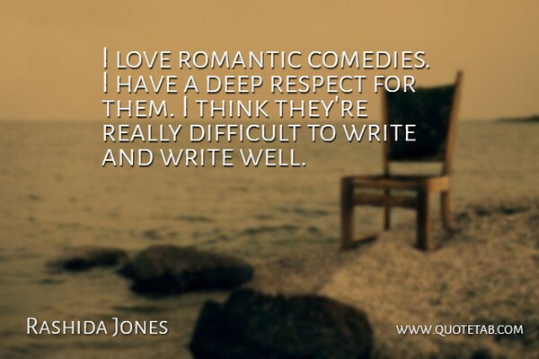 Rashida Jones Quote About Writing, Romantic Love, Thinking: I Love Romantic Comedies I...
