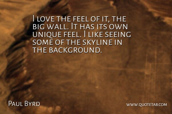 Paul Byrd Quote About Love, Seeing, Skyline, Unique: I Love The Feel Of...