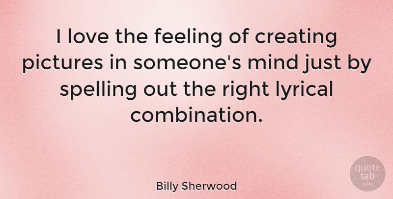 Billy Sherwood Quote About Creating, Feelings, Mind: I Love The Feeling Of...