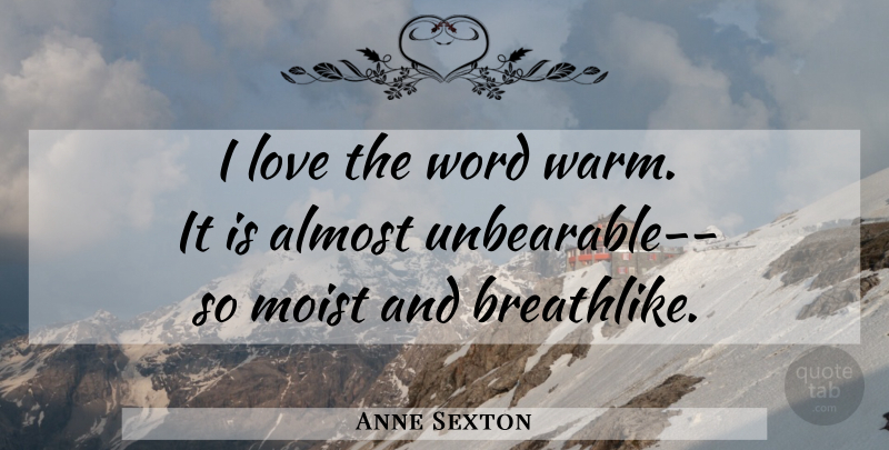 Anne Sexton Quote About Experience, Unbearable, Warm: I Love The Word Warm...