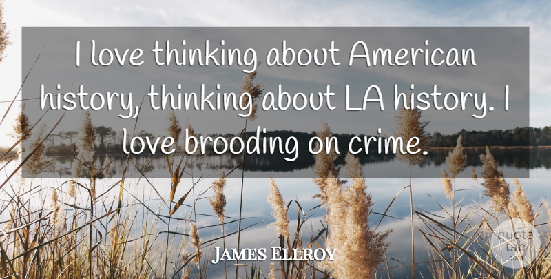 James Ellroy Quote About Thinking, Crime, American History: I Love Thinking About American...