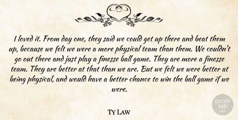 Ty Law Quote About Ball, Beat, Chance, Felt, Finesse: I Loved It From Day...