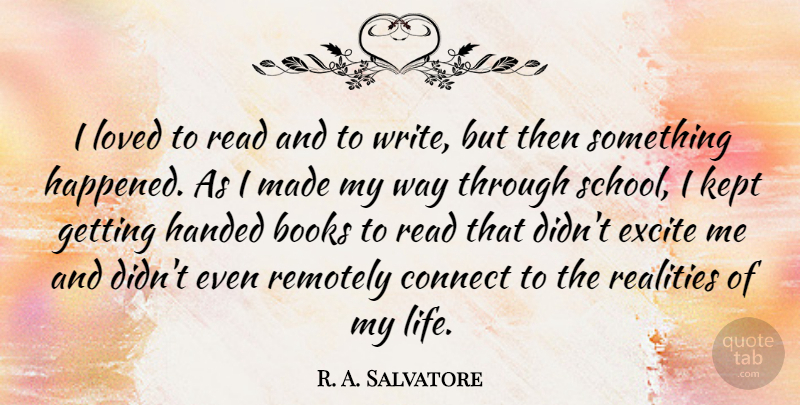 R. A. Salvatore Quote About Book, School, Writing: I Loved To Read And...