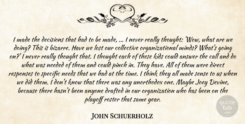John Schuerholz Quote About Answer, Anyone, Call, Collective, Decisions: I Made The Decisions That...