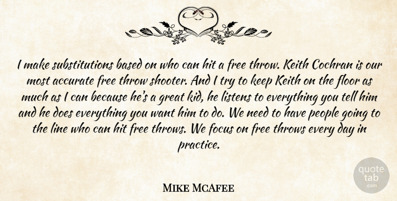 Mike McAfee Quote About Accurate, Based, Floor, Focus, Free: I Make Substitutions Based On...