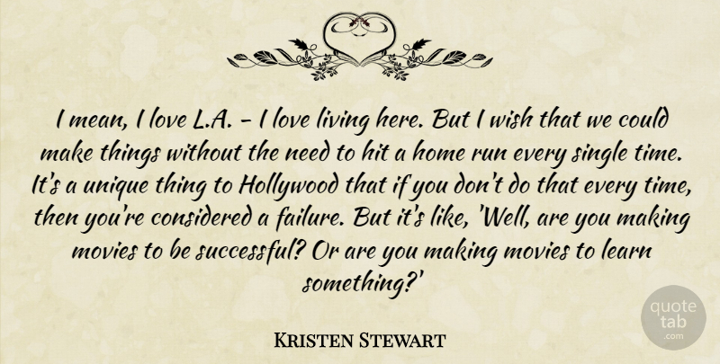 Kristen Stewart Quote About Considered, Hit, Hollywood, Home, Learn: I Mean I Love L...