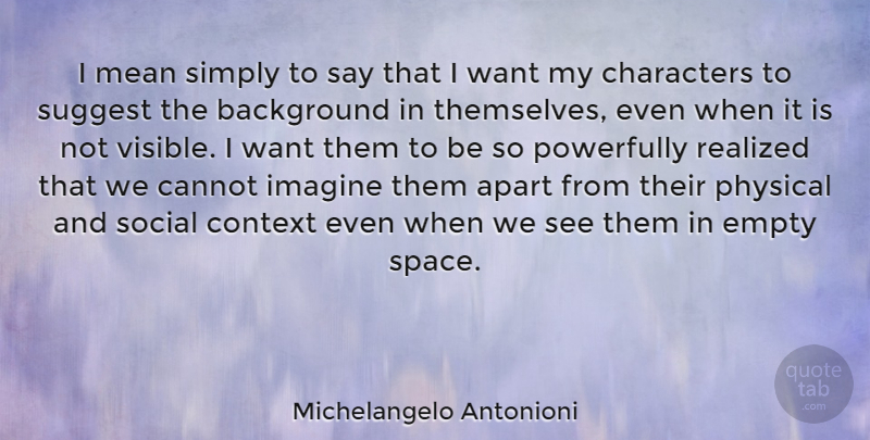 Michelangelo Antonioni Quote About Apart, Background, Cannot, Characters, Empty: I Mean Simply To Say...