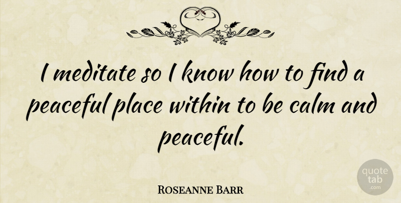 Roseanne Barr Quote About Peaceful, Calm, Know How: I Meditate So I Know...