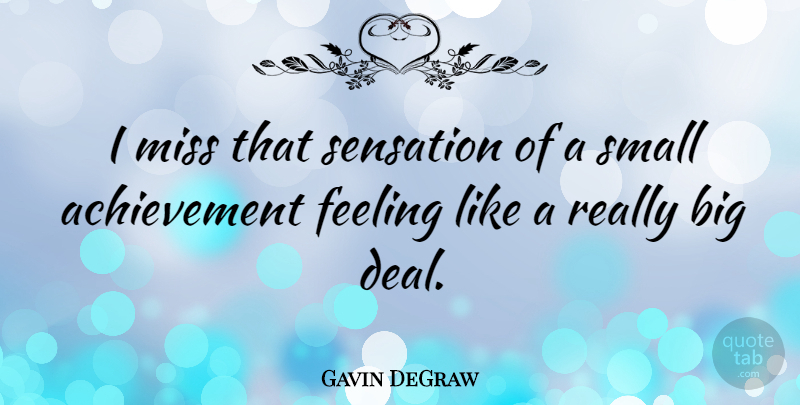 Gavin DeGraw Quote About Missing, Achievement, Feelings: I Miss That Sensation Of...