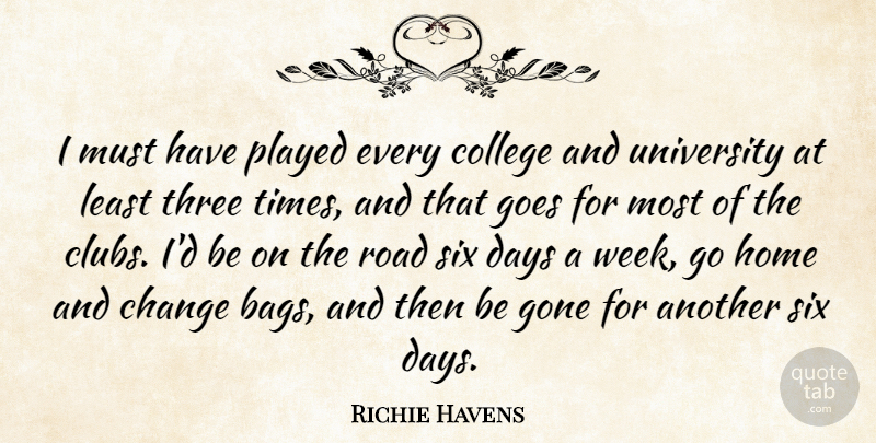 Richie Havens Quote About Home, College, Three: I Must Have Played Every...