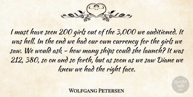 Wolfgang Petersen Quote About Ask, Currency, Diane, Girls, Knew: I Must Have Seen 200...