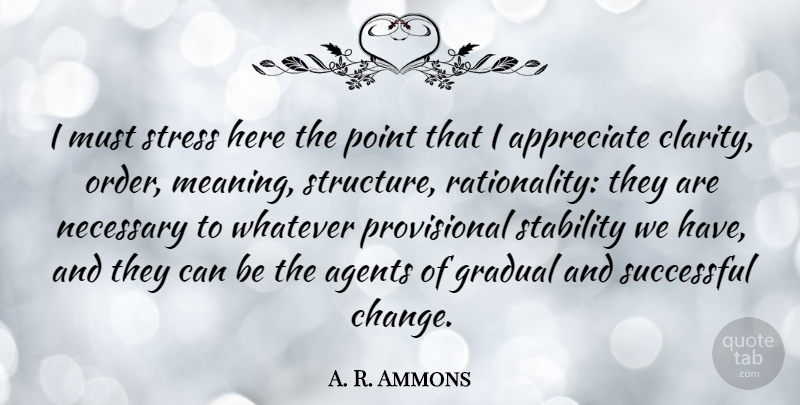 A. R. Ammons Quote About Stress, Successful, Order: I Must Stress Here The...