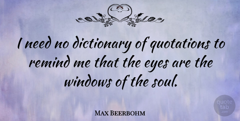 Max Beerbohm Quote About Eye, Window To The Soul, Needs: I Need No Dictionary Of...