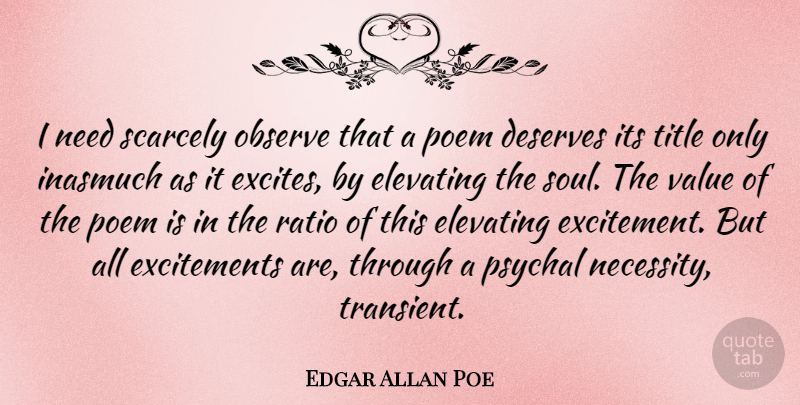 Edgar Allan Poe Quote About Soul, Ratios, Titles: I Need Scarcely Observe That...