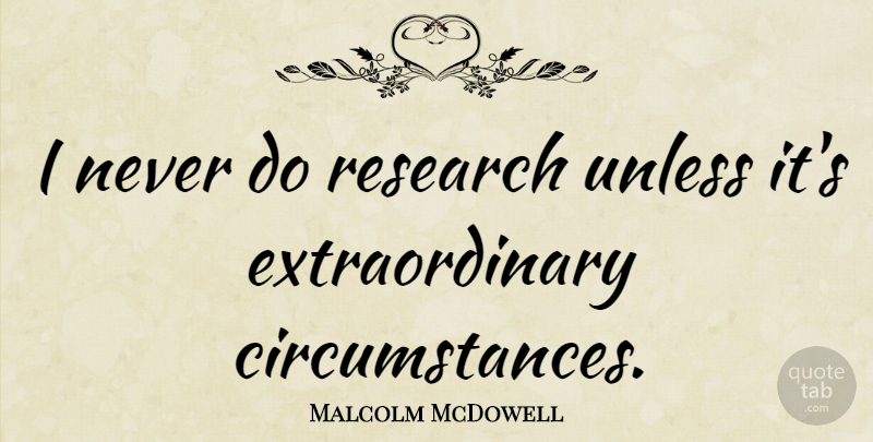 Malcolm McDowell Quote About undefined: I Never Do Research Unless...