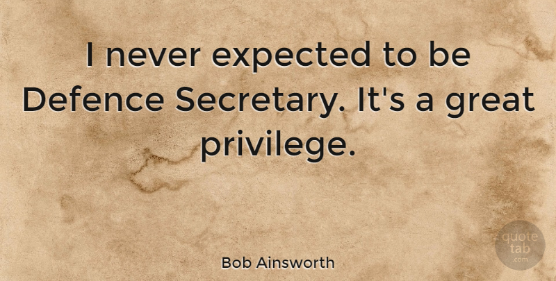 Bob Ainsworth Quote About Privilege, Defence, Expected: I Never Expected To Be...