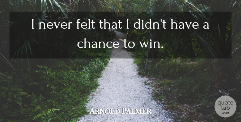 Arnold Palmer Quote About Sports, Perseverance, Golf: I Never Felt That I...