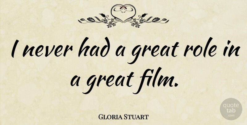 Gloria Stuart Quote About Roles, Film, Great Film: I Never Had A Great...