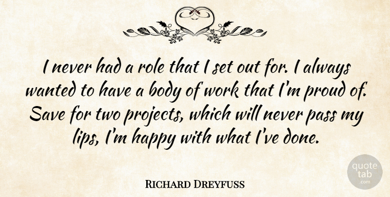 Richard Dreyfuss Quote About Two, Done, Body: I Never Had A Role...