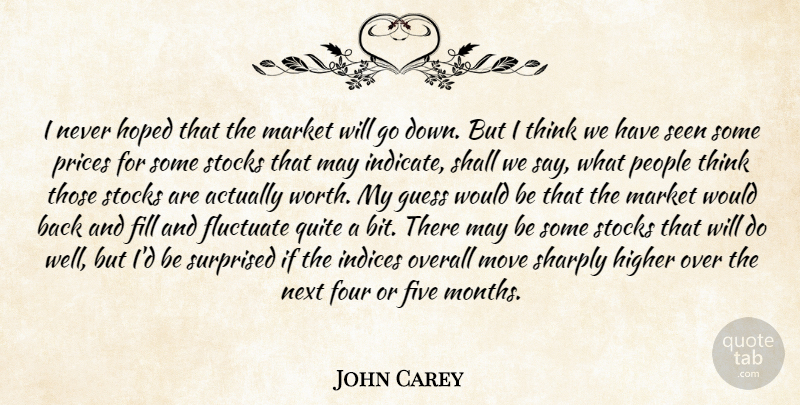 John Carey Quote About Fill, Five, Fluctuate, Four, Guess: I Never Hoped That The...