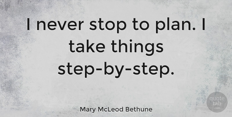 Mary McLeod Bethune Quote About Time, Steps, Plans: I Never Stop To Plan...