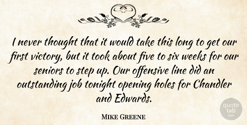 Mike Greene Quote About Five, Holes, Job, Line, Offensive: I Never Thought That It...