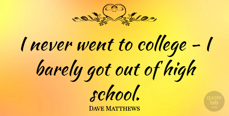 Dave Matthews Quote About School, College, High School: I Never Went To College...
