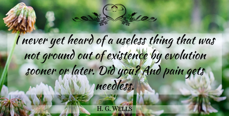 H. G. Wells Quote About Pain, Useless Things, Evolution: I Never Yet Heard Of...